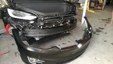 Front bumper removed for replacement in the shop